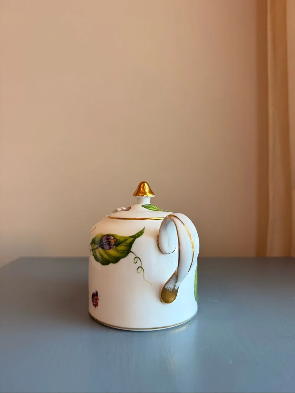 Vintage I Godinger & Co Floral Lidded Sugar Bowl Botanical Gold Trim China